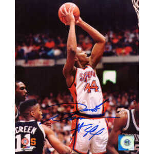 Derrick Coleman Signed Syracuse White Jersey Shooting 8x10 Photo