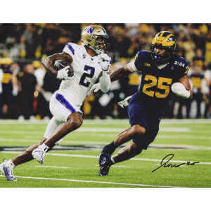 Junior Colson Signed Michigan Wolverines Navy Jersey Action vs Washington 8x10 Photo