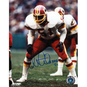 Monte Coleman Signed Washington Football Team White Jersey Stance 8x10 Photo