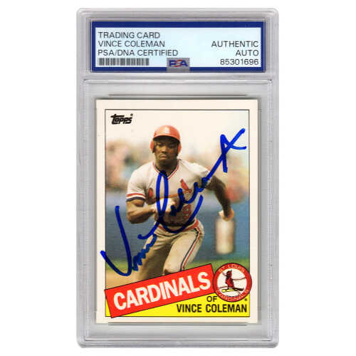 Vince Coleman Signed St. Louis Cardinals 1985 Topps Traded Rookie Baseball Trading Card #24T - (PSA Encapsulated)