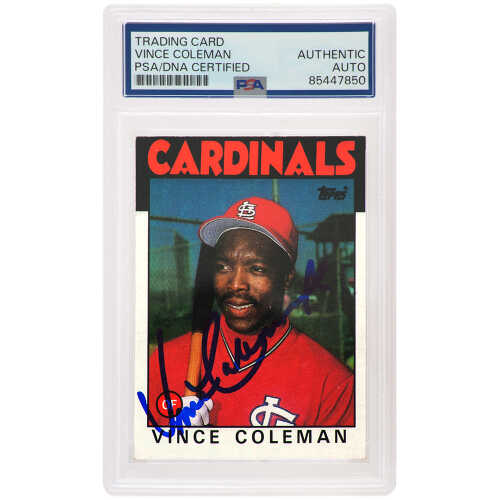 Vince Coleman Signed Cardinals 1986 Topps Baseball Trading Card #370 - (PSA Encapsulated)