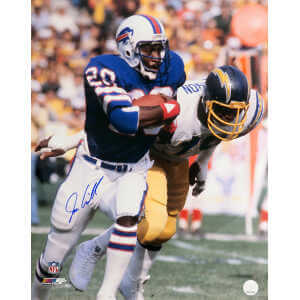 Joe Cribbs Signed Buffalo Bills Blue Jersey Running With Football 16x20 Photo