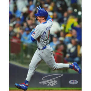 Pete Crow Armstrong Signed Cubs Grey Jersey Running Bases 8x10 Photo - (PSA)