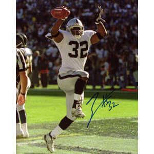 Zack Crockett Signed Raiders White Jersey Celebration 8×10 Photo