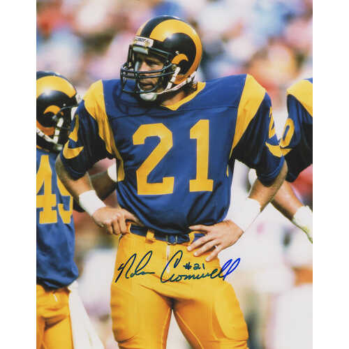 Nolan Cromwell Signed Rams Blue Jersey Hands On Hips 8x10 Photo