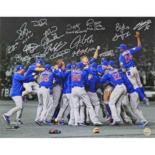 2016 Chicago Cubs Team Signed Chicago Cubs 2016 World Series Celebration Spotlight 16x20 Photo (18 Sigs)