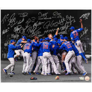 2016 Chicago Cubs Team Signed Chicago Cubs 2016 World Series Celebration Spotlight 16×20 Photo (25 Sigs)