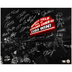 2016 Chicago Cubs Team Signed 2016 World Series Wrigley Field Marquee Spotlight 16×20 Photo (25 Sigs)