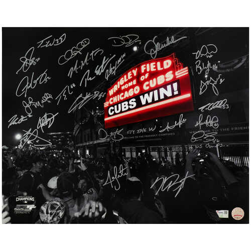 2016 Chicago Cubs Team Signed 2016 World Series Wrigley Field Marquee Spotlight 16x20 Photo (25 Sigs)