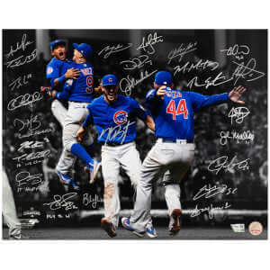 2016 Chicago Cubs Team Signed Cubs 2016 World Series Infielders Celebration Spotlight 16×20 Photo (25 Sigs)