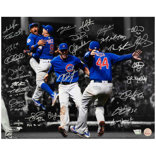 2016 Chicago Cubs Team Signed Cubs 2016 World Series Infielders Celebration Spotlight 16x20 Photo (25 Sigs)