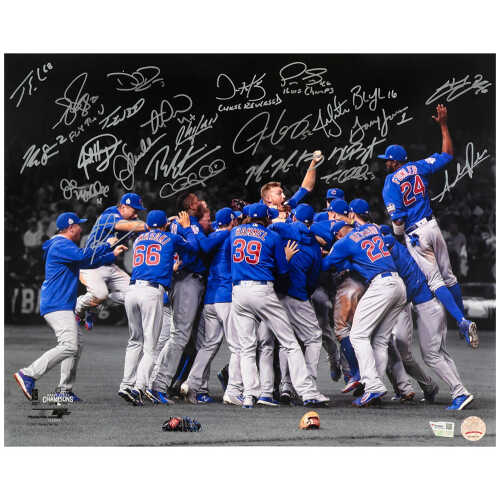 2016 Chicago Cubs Team Signed Chicago Cubs 2016 World Series Celebration Spotlight 16x20 Photo (24 Sigs)