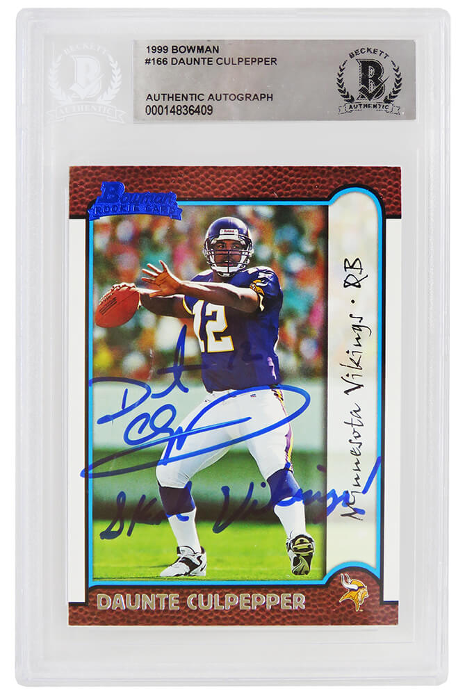 Daunte Culpepper Signed Vikings 1999 Bowman Rookie Football Card #166  w/Skol Vikings (Beckett Encapsulated) – Schwartz Sports Memorabilia