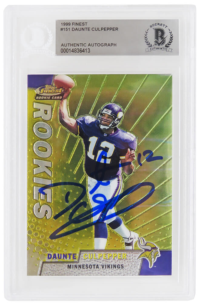 Schwartz Sports Memorabilia CULCAR319 Daunte Culpepper Signed Minnesota Vikings 1999 Topps Finest Rookie Football Card No.151 - Beckett Encapsulated