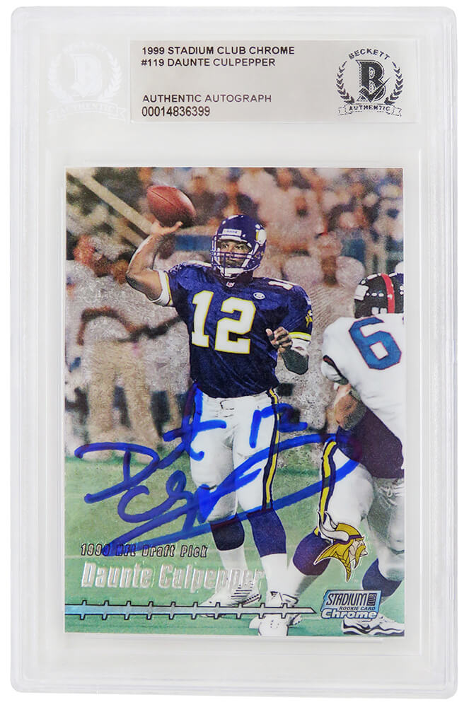 Daunte Culpepper Signed Minnesota Vikings 1999 Stadium Club Chrome Rookie  Football Card #119 (Beckett Encapsulated)