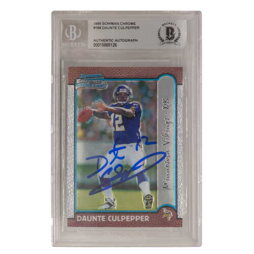 Daunte Culpepper Signed Minnesota Vikings 1999 Bowman Chrome Rookie Football Card #166 - (Beckett Encapsulated)