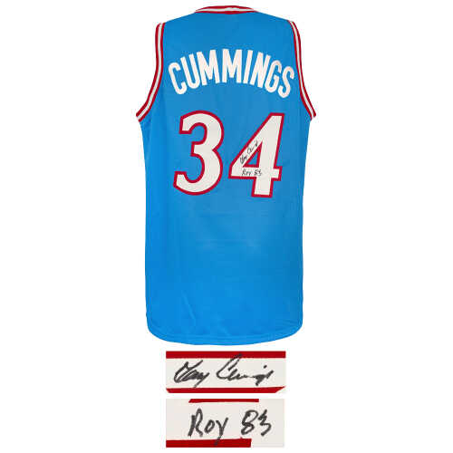 Terry Cummings Signed Blue Throwback Custom Basketball Jersey w/83 ROY - Image 2