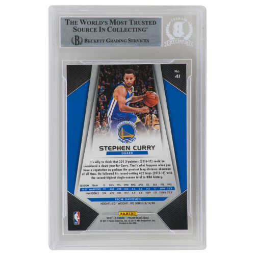 Stephen Curry Signed Golden State Warriors 2017-18 Panini Prizm Basketball Trading Card #41 - (Beckett Encapsulated) - Image 2