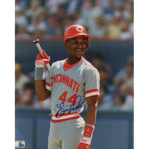 Eric Davis Signed Reds Grey Jersey Bat In Hand 8x10 Photo