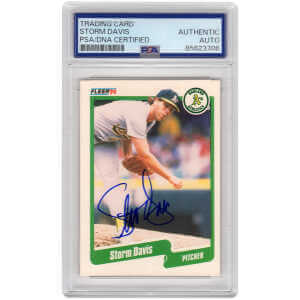 Storm Davis Signed A’s Baseball Trading Card (Various) – (PSA Encapsulated)