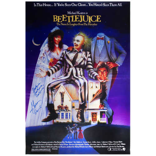 Geena Davis Signed Beetlejuice 27x40 Full Size Movie Poster w/Beetlejuice, Beetlejuice, Beetlejuice