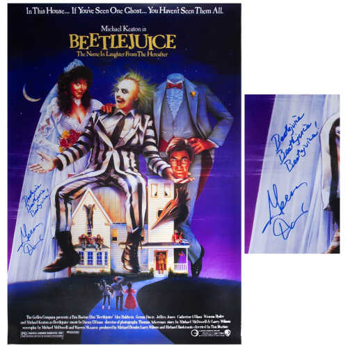 Geena Davis Signed Beetlejuice 27x40 Full Size Movie Poster w/Beetlejuice, Beetlejuice, Beetlejuice - Image 2