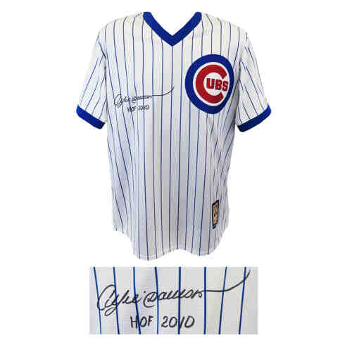 Andre Dawson Signed Chicago Cubs 1980's Style Throwback White Cooperstown Collection Majestic Baseball Jersey w/HOF 2010