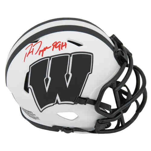 Ron Dayne Signed Wisconsin Badgers Lunar Eclipse White Matte Riddell Speed Mini Helmet w/99H - (In Red)