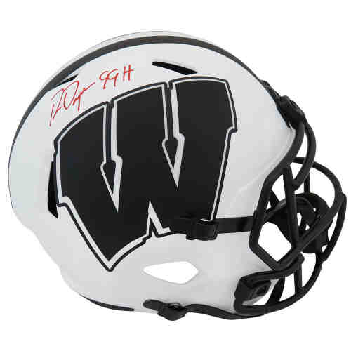 Ron Dayne Signed Wisconsin Badgers Lunar Eclipse White Matte Riddell Full Size Speed Replica Helmet w/99H