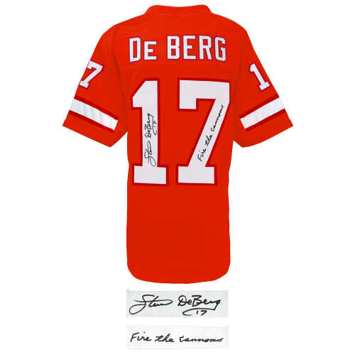 Steve DeBerg Signed Orange Throwback Custom Football Jersey w/Fire The Cannons - Image 2