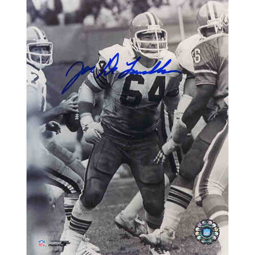 Joe Delamieulleure Signed Cleveland Browns Action B&W 8x10 Photo