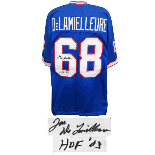 Joe DeLamielleure Signed Blue Throwback Custom Football Jersey w/HOF'03