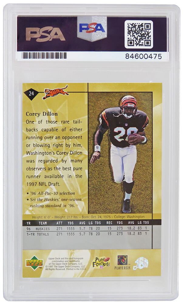 Corey Dillon Signed Cincinnati Bengals 1997 Upper Deck Football Rookie Card  #24 – (PSA/DNA Encapsulated) – Schwartz Sports Memorabilia