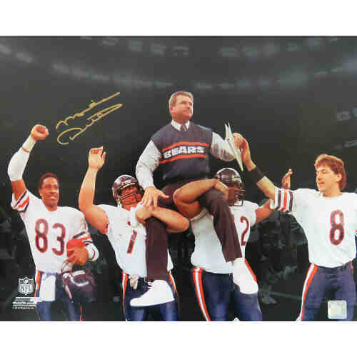 Mike Ditka Signed Bears Super Bowl XX Carried Off Field Spotlight 16x20 Photo