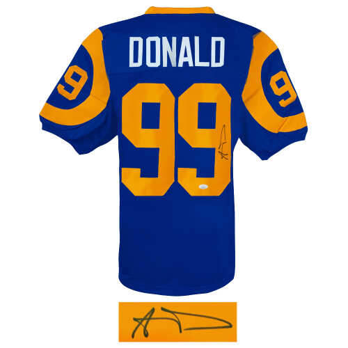 Aaron Donald Signed Blue Throwback Custom Football Jersey - (JSA) - Image 2