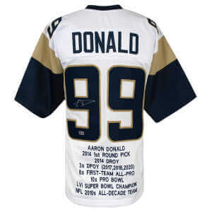 Aaron Donald Signed White Custom Embroidered Stat Football Jersey - (Beckett)