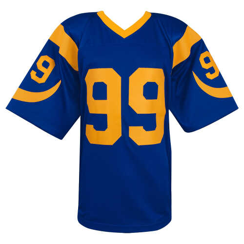 Aaron Donald Signed Blue Throwback Custom Embroidered Stat Football Jersey - (Beckett) - Image 3