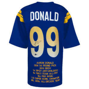 Aaron Donald Signed Blue Custom Embroidered Stat Football Jersey - (Beckett)