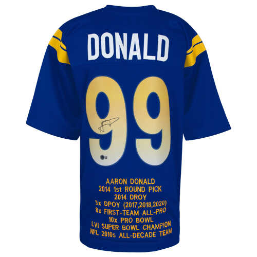 Aaron Donald Signed Blue Custom Embroidered Stat Football Jersey - (Beckett)