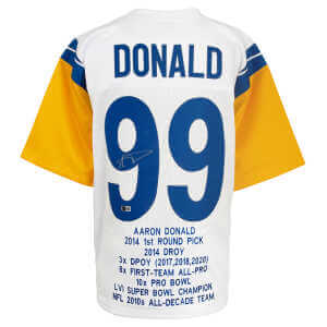 Aaron Donald Signed White Custom Embroidered Stat Football Jersey - (Beckett)