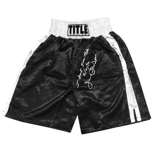 James Buster Douglas Signed Title Black & White Trim Boxing Trunks w/I Beat Iron Mike 2-11-90