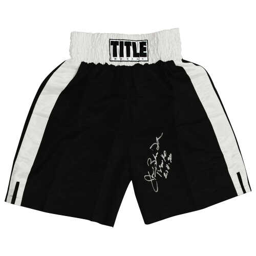 James Buster Douglas Signed Title Black & White Trim Boxing Trunks w/Tyson KO 2-11-90