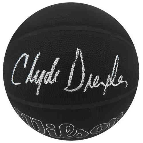 Clyde Drexler Signed Wilson I/O Black 75th Anniversary Logo NBA Basketball