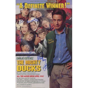 The Mighty Ducks Cast Signed 11x17 The Mighty Ducks Movie Poster (Emilio Estevez + 7 Signatures - w/Character Names)