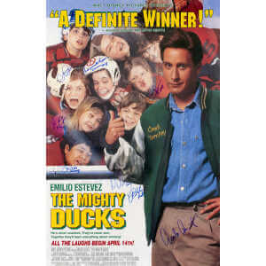 Mighty Ducks Cast Signed The Mighty Ducks 27x40 Full Size Movie Poster (Emilio Estevez + 7 Signatures - w/Character Names)