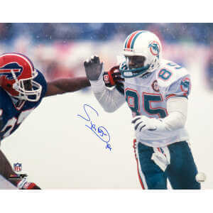 Mark 'Super' Duper Signed Miami Dolphins Action vs Bills 16x20 Photo