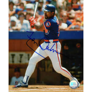 Leon Durham Signed Chicago Cubs Blue Jersey Swinging Action 8x10 Photo