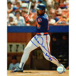 Leon Durham Signed Chicago Cubs Blue Jersey Swinging Action 8x10 Photo w/Bull