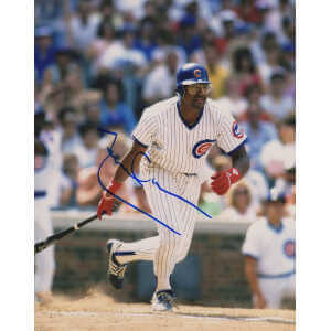 Leon Durham Chicago Cubs White Jersey Swinging Action 8x10 Photo