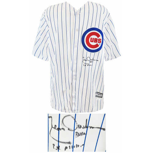 Leon Durham Signed Chicago Cubs White Pinstripe Majestic Replica Baseball Jersey w/Bull, 2x All Star - Image 2